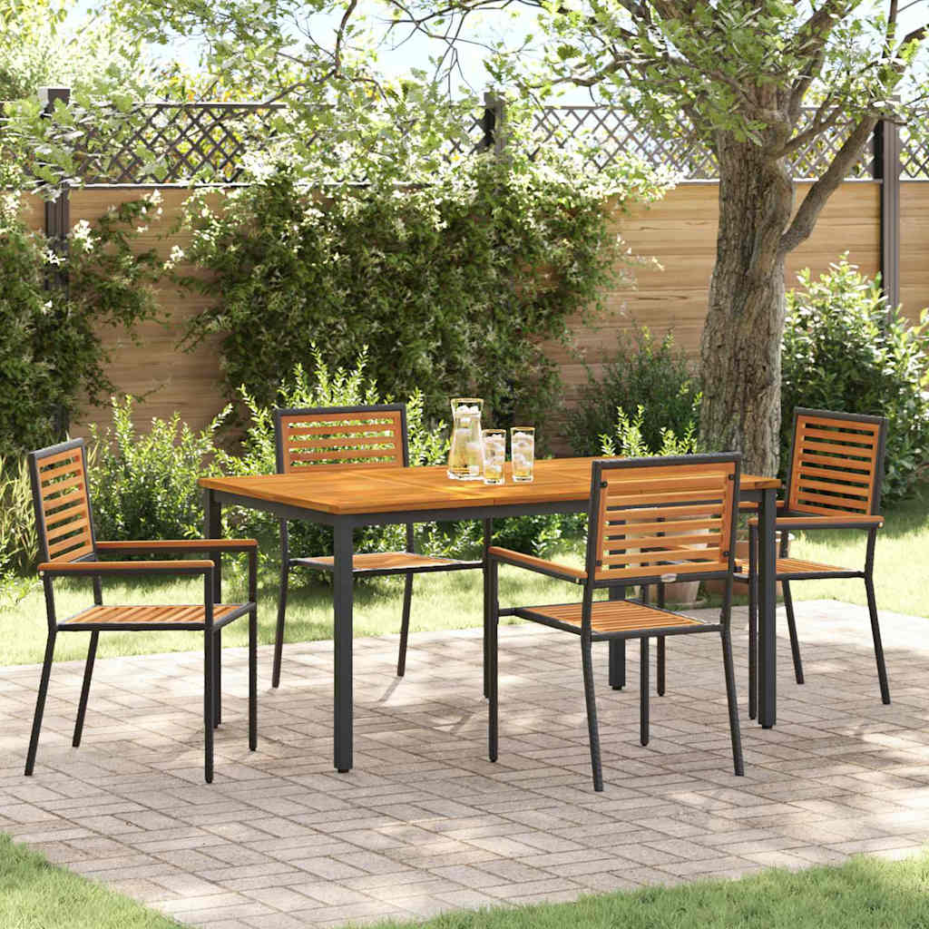 5-teiliges Garten-Ess-Set Schwarz Poly Rattan Akazie