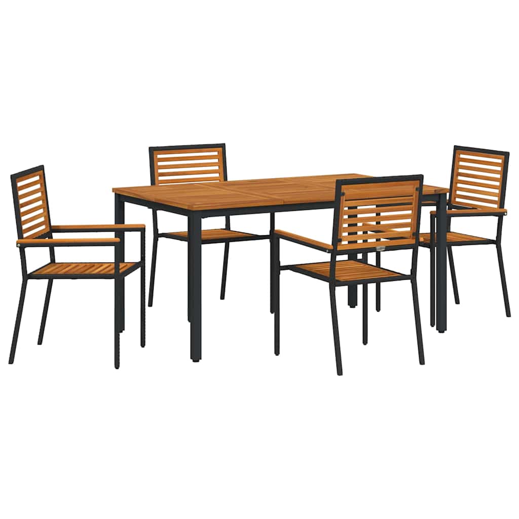 5-teiliges Garten-Ess-Set Schwarz Poly Rattan Akazie