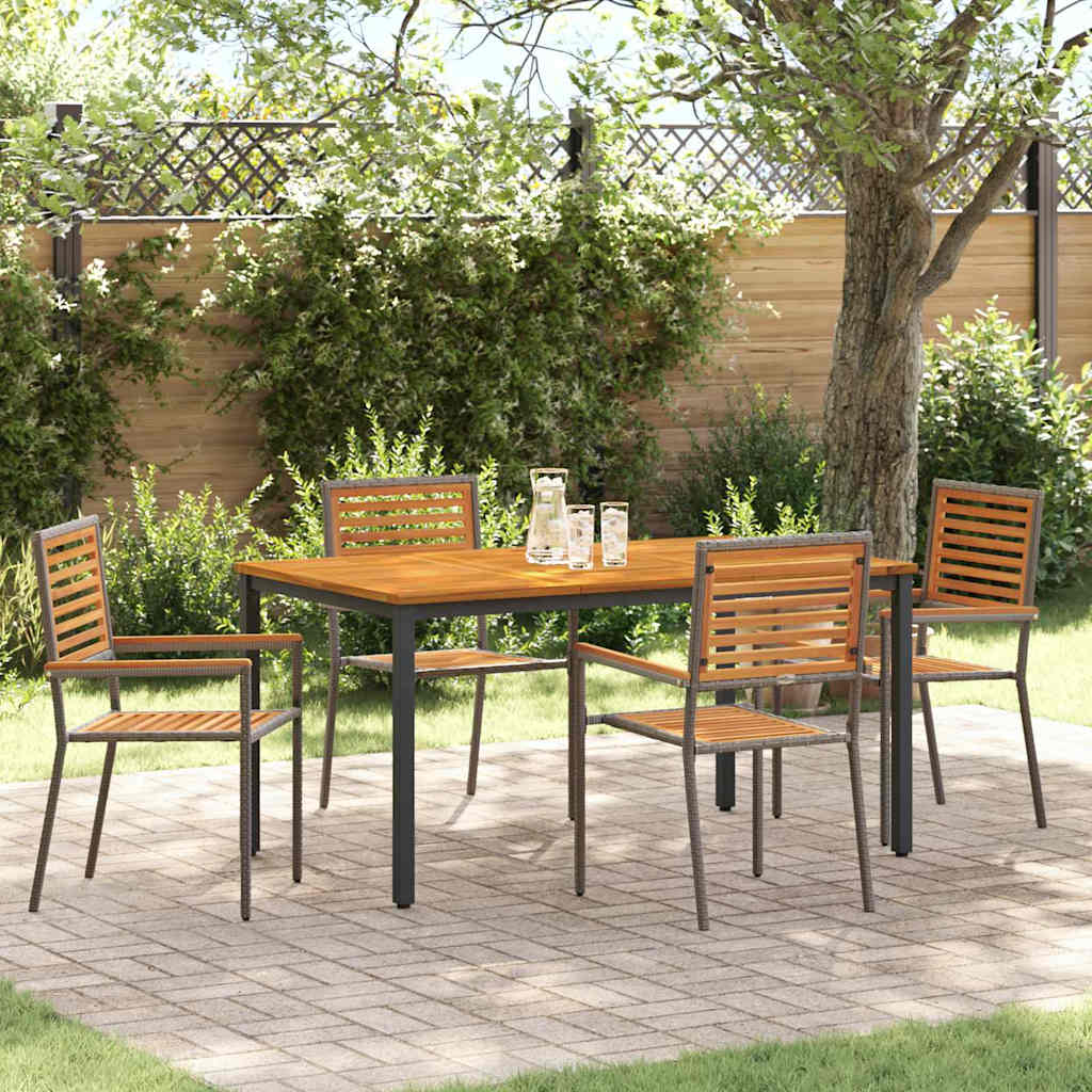 5-teiliges Garten Esszimmer Set Grau Poly Rattan Akazie