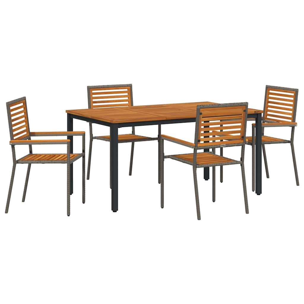 5-teiliges Garten Esszimmer Set Grau Poly Rattan Akazie