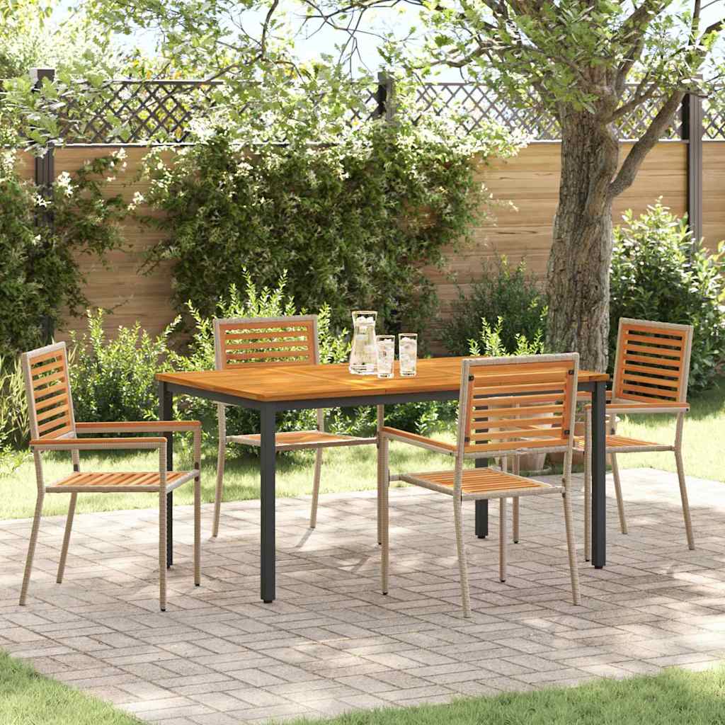 5-teiliges Garten-Essset Beige Poly Rattan Akazie