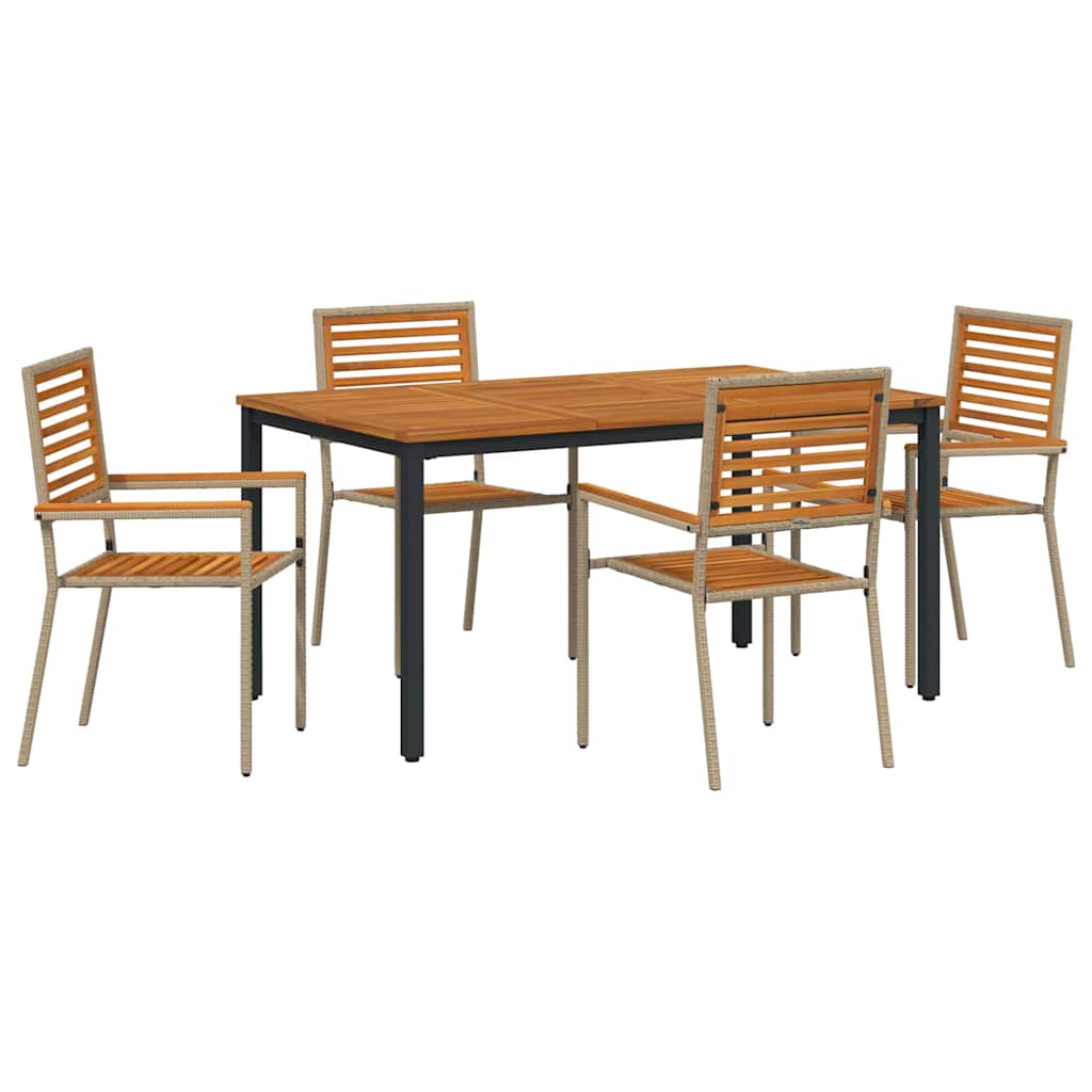 5-teiliges Garten-Essset Beige Poly Rattan Akazie