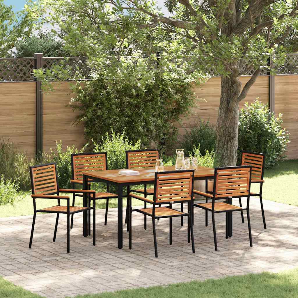 7-teiliges Garten Essset Schwarz Poly Rattan Akazie