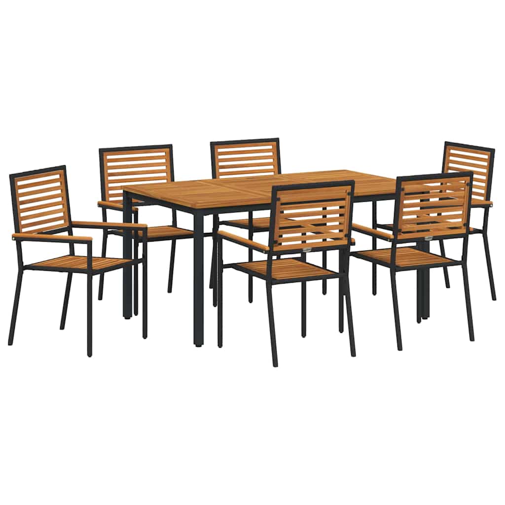 7-teiliges Garten Essset Schwarz Poly Rattan Akazie