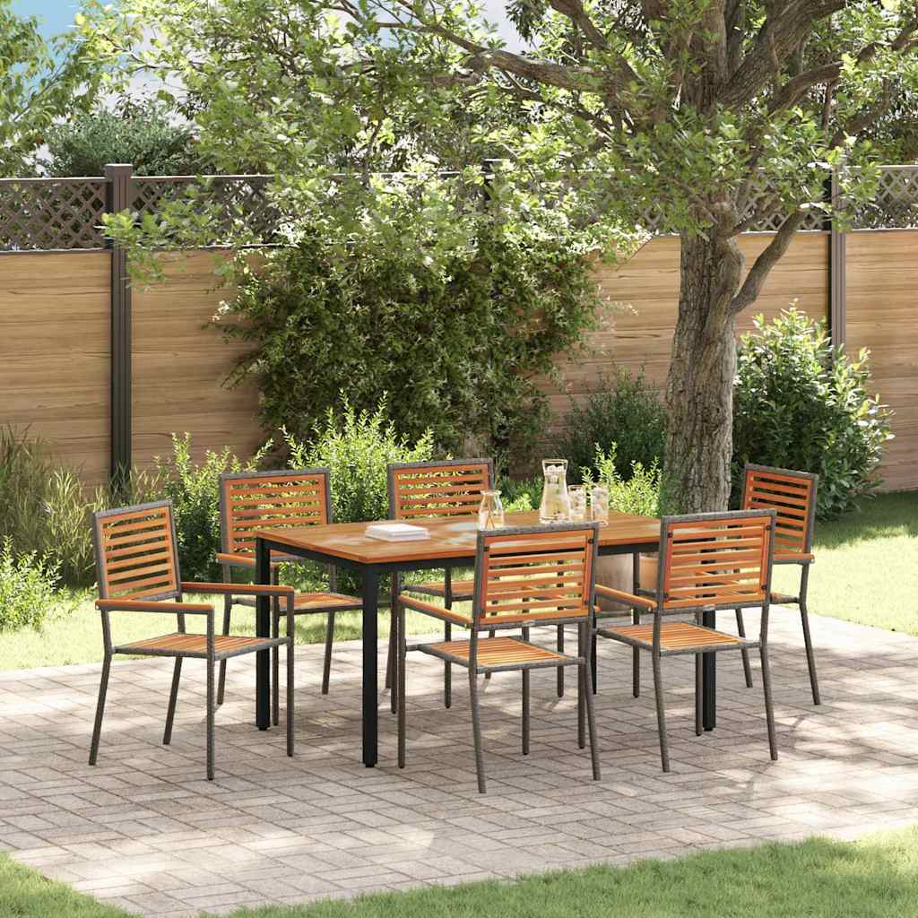 7-teiliges Garten Essgruppen Set Grau Polyrattan Akazie