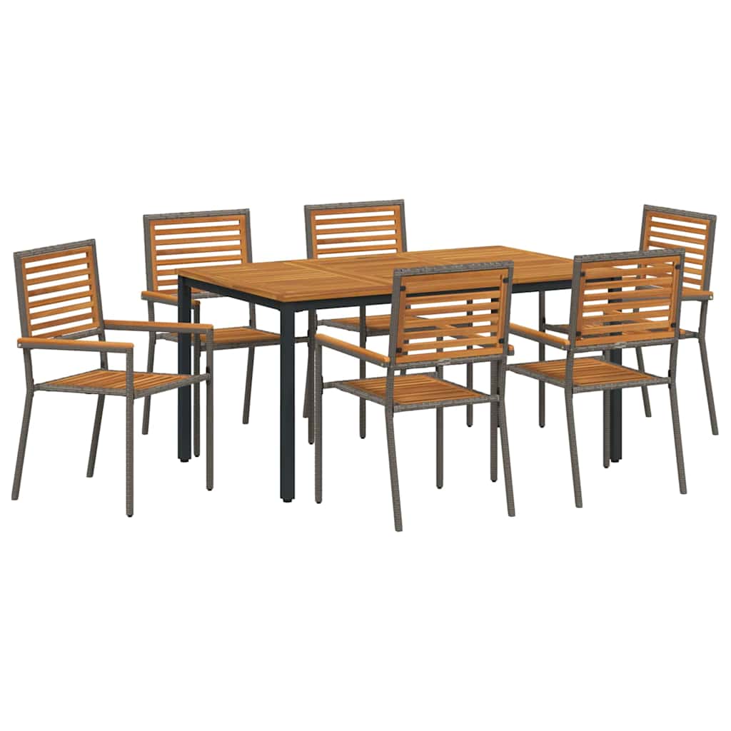 7-teiliges Garten Essgruppen Set Grau Polyrattan Akazie
