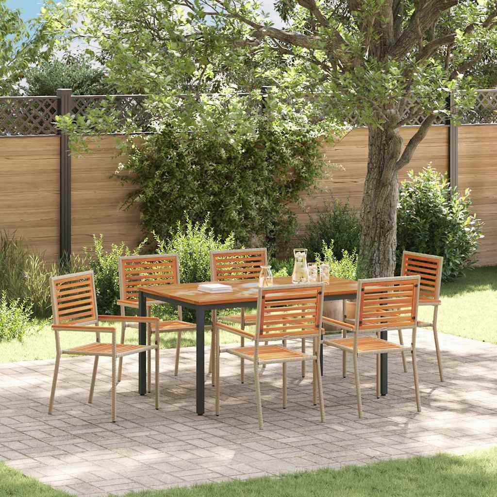7-teiliges Garten Essset Beige Poly Rattan Akazie