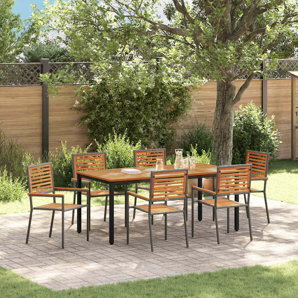 7-teilige Garten-Essgruppe Grau Poly-Rattan Akazie