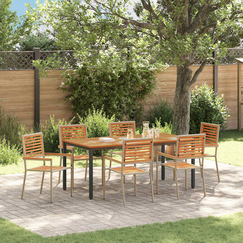 7-teilige Garten Essgruppe Beige Poly Rattan Akazie