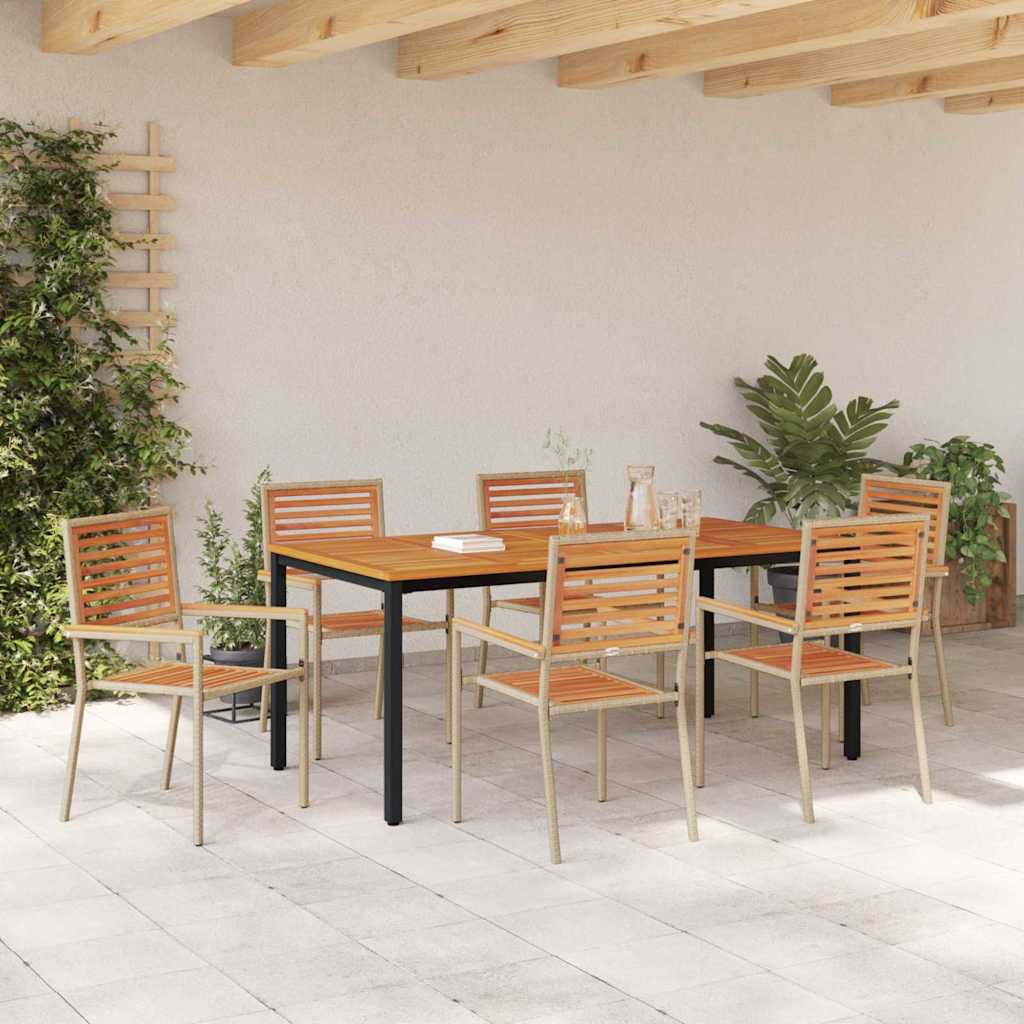 7-teilige Garten Essgruppe Beige Poly Rattan Akazie