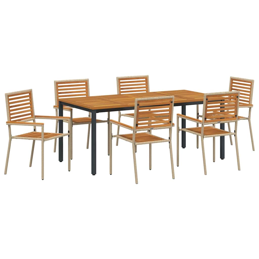 7-teilige Garten Essgruppe Beige Poly Rattan Akazie