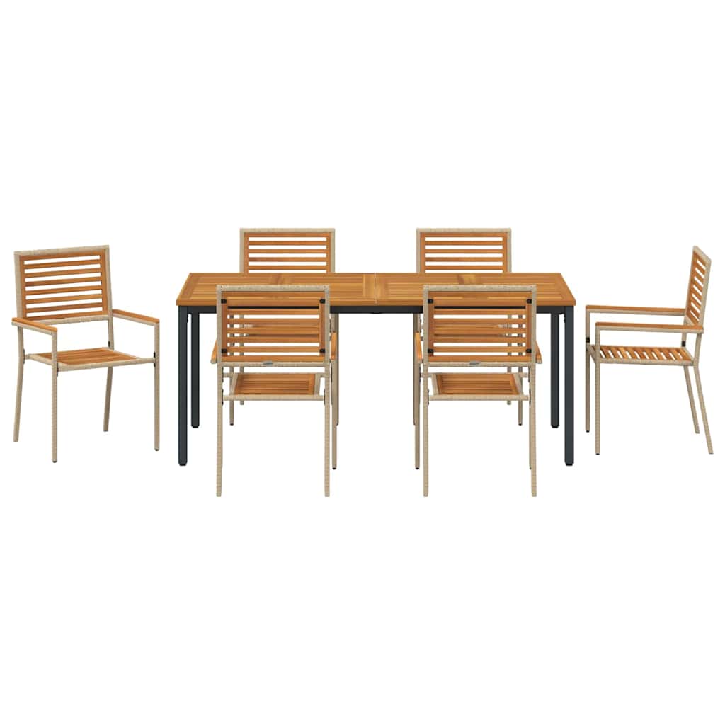 7-teilige Garten Essgruppe Beige Poly Rattan Akazie