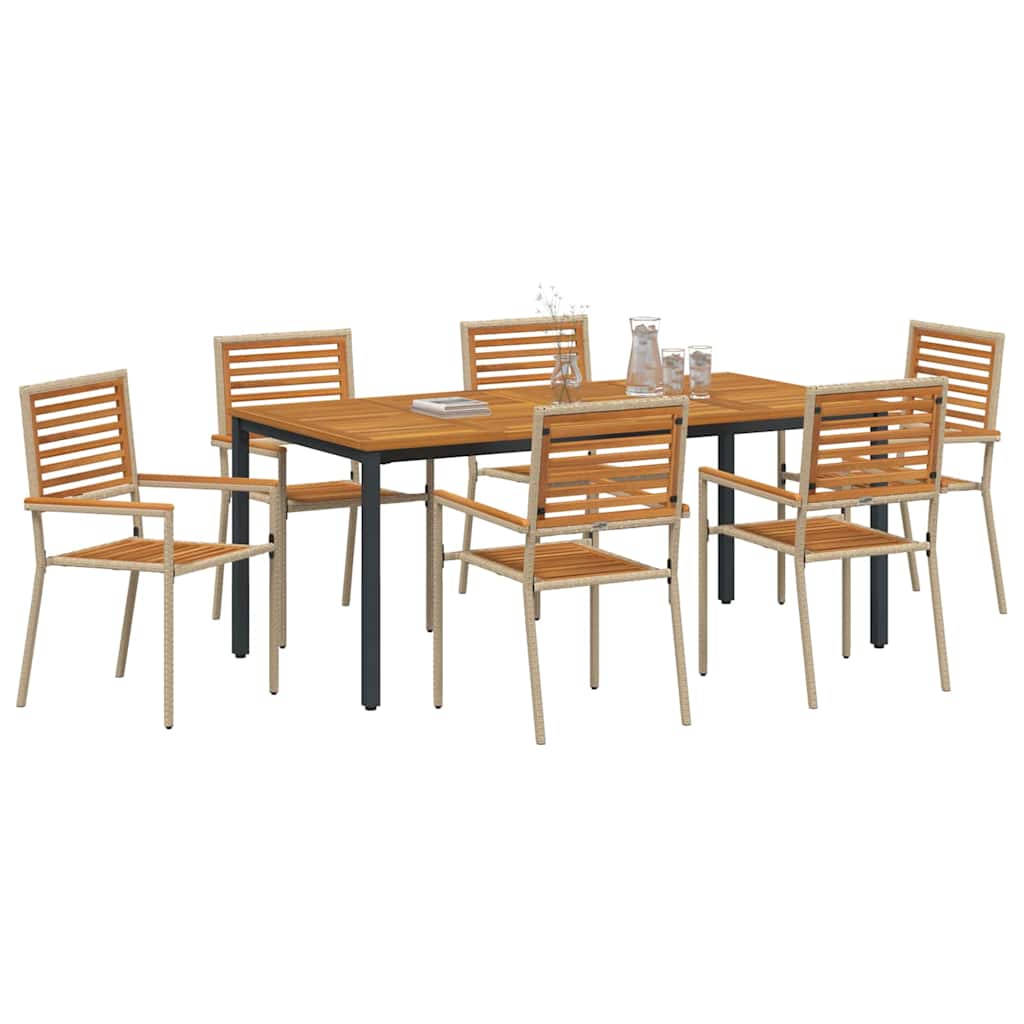 7-teilige Garten Essgruppe Beige Poly Rattan Akazie