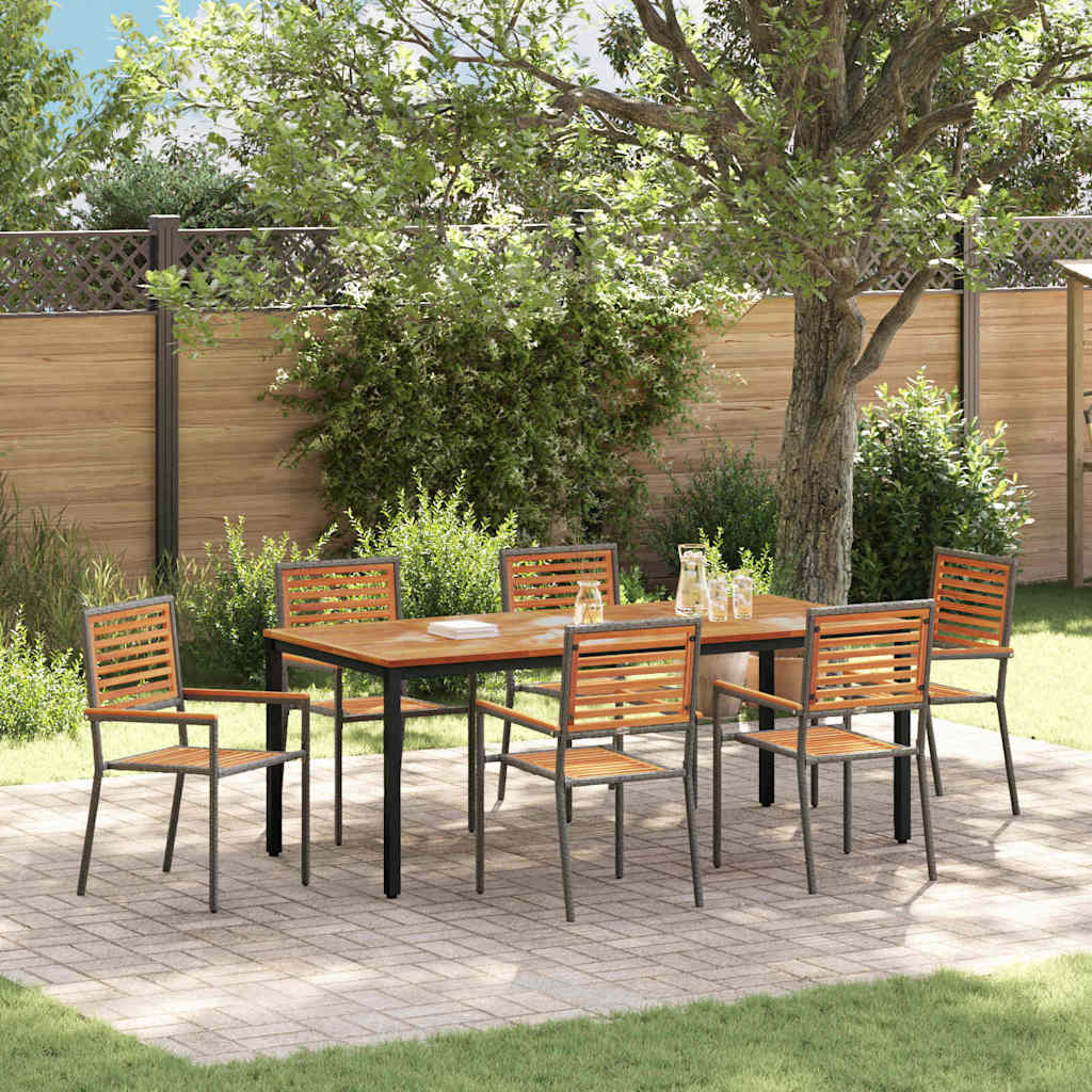 7-teiliges Garten Esszimmer Set Grau Poly Rattan Akazie