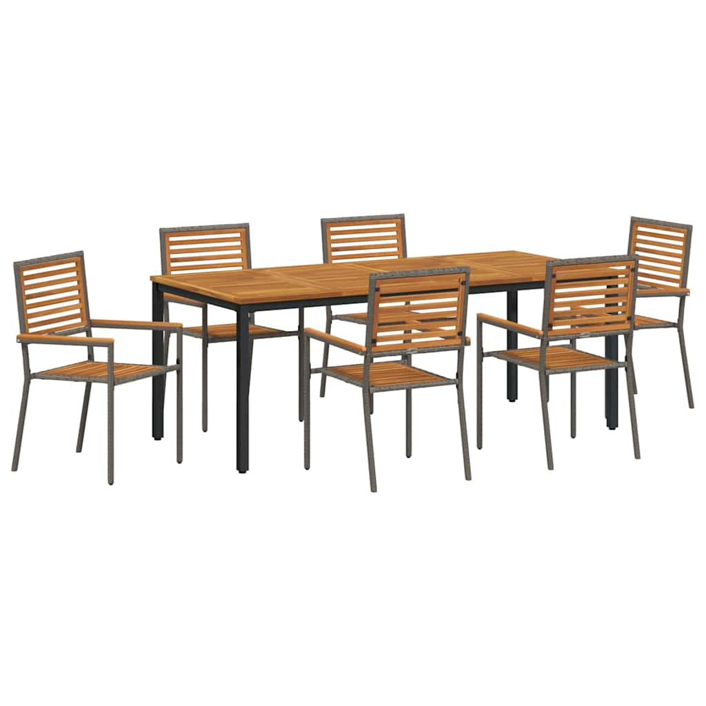 7-teiliges Garten Esszimmer Set Grau Poly Rattan Akazie