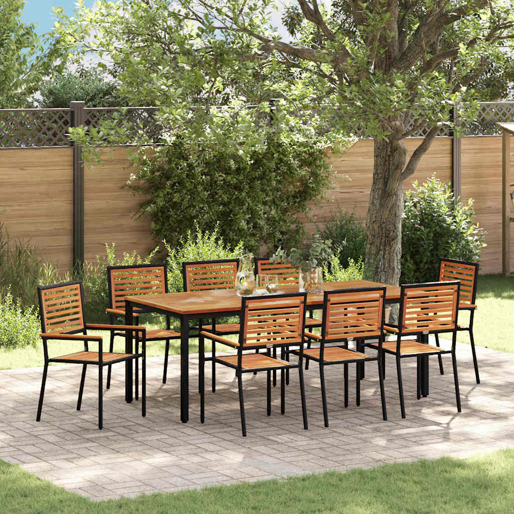 9-teiliges Garten Essset Schwarz Poly Rattan Akazie