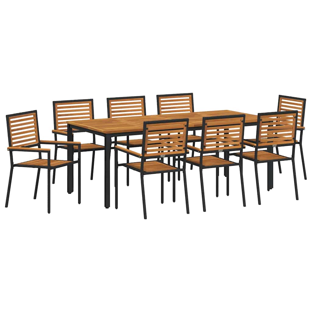9-teiliges Garten Essset Schwarz Poly Rattan Akazie
