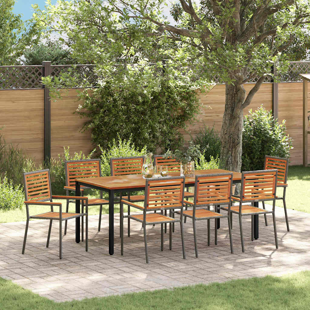 9-teiliges Garten-Essgruppe Grau Poly Rattan Akazie