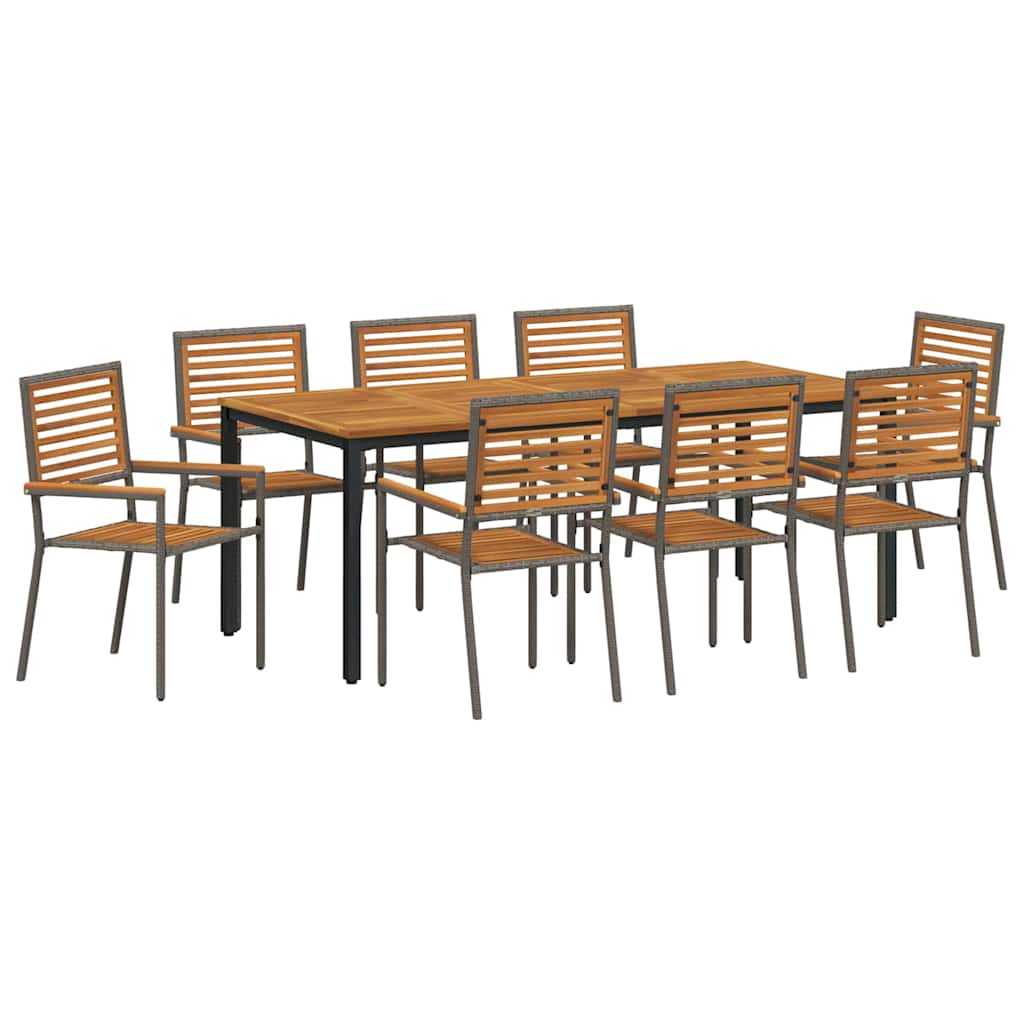 9-teiliges Garten-Essgruppe Grau Poly Rattan Akazie