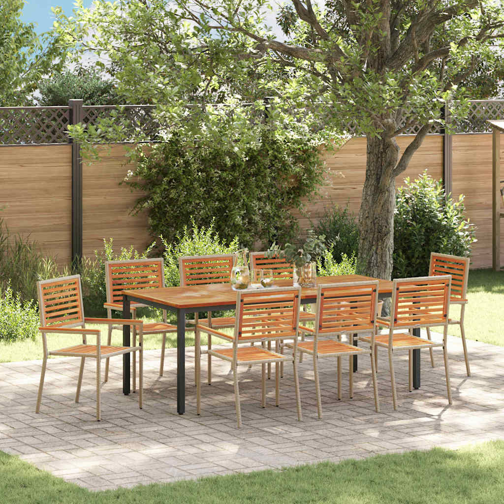 9-teiliges Garten Essset Beige Poly-Rattan Akazie