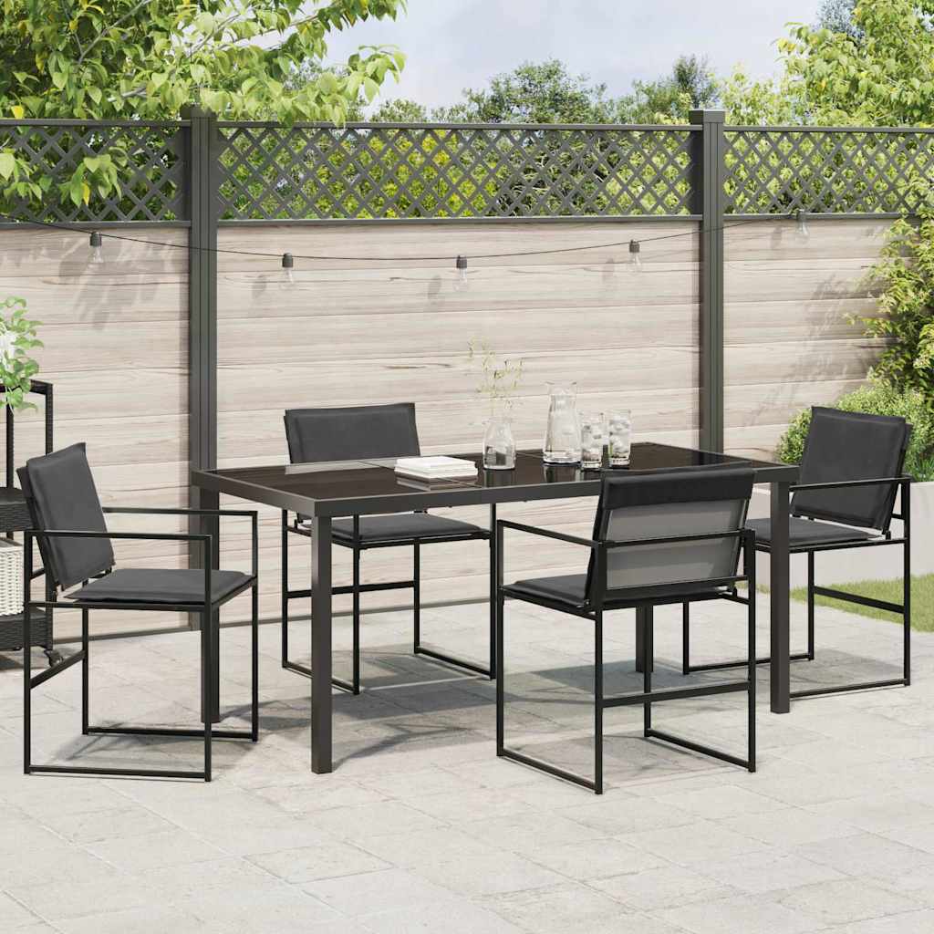 5-teiliges Garten-Essset mit Kissen Schwarz Textilene und Stahl
