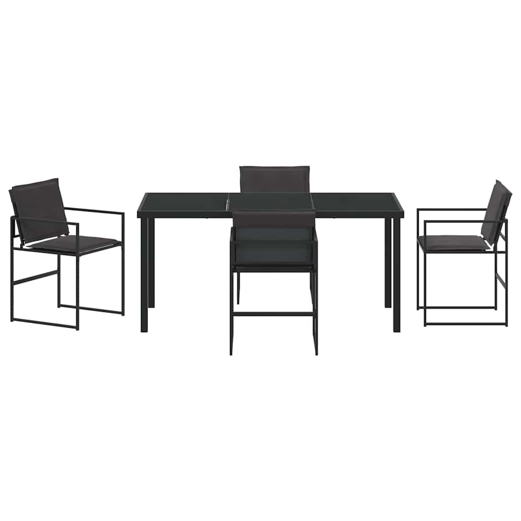 5-teiliges Garten-Essset mit Kissen Schwarz Textilene und Stahl