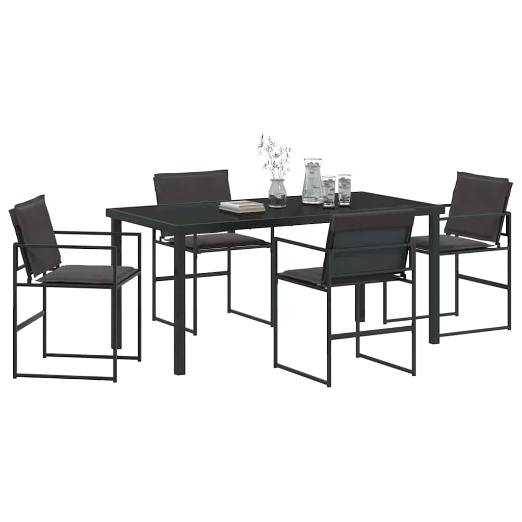 5-teiliges Garten-Essset mit Kissen Schwarz Textilene und Stahl