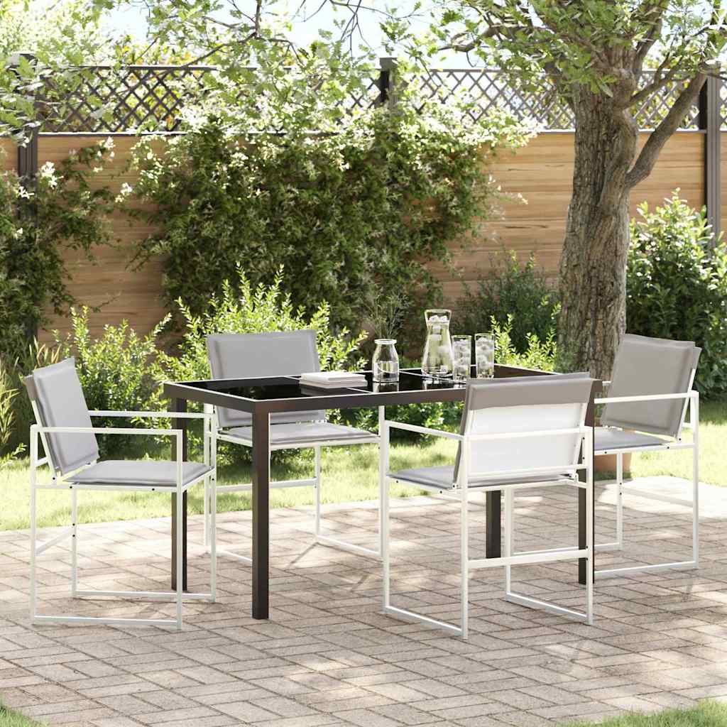 5-Teiliges Garten-Essset mit Kissen Weiß Textilene und Stahl