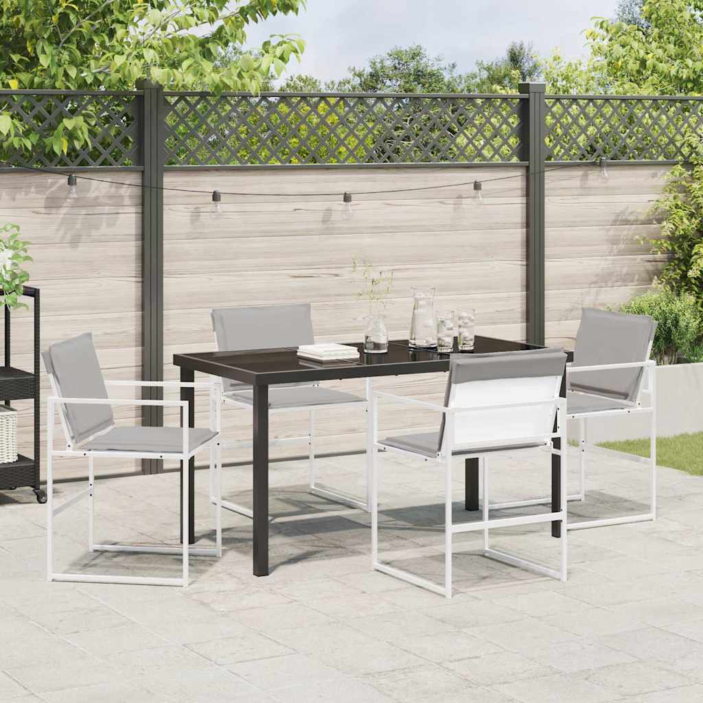 5-Teiliges Garten-Essset mit Kissen Weiß Textilene und Stahl