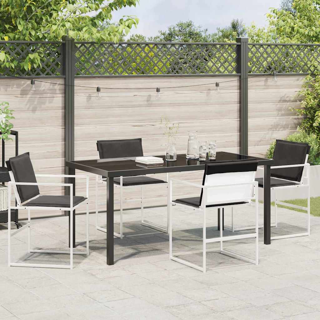5-teiliges Garten-Ess-Set mit Kissen, Weiß, Textilene und Stahl