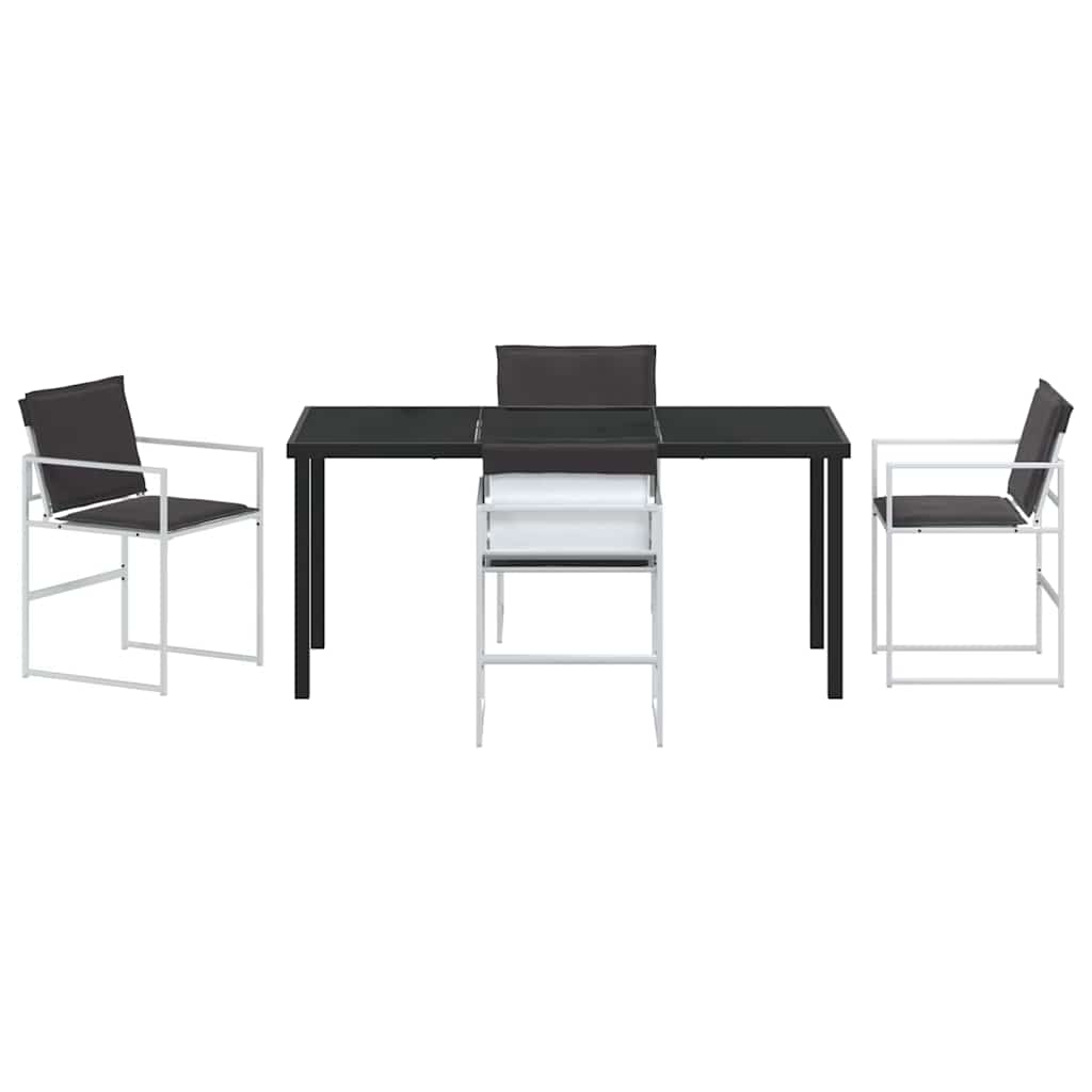 5-teiliges Garten-Ess-Set mit Kissen, Weiß, Textilene und Stahl