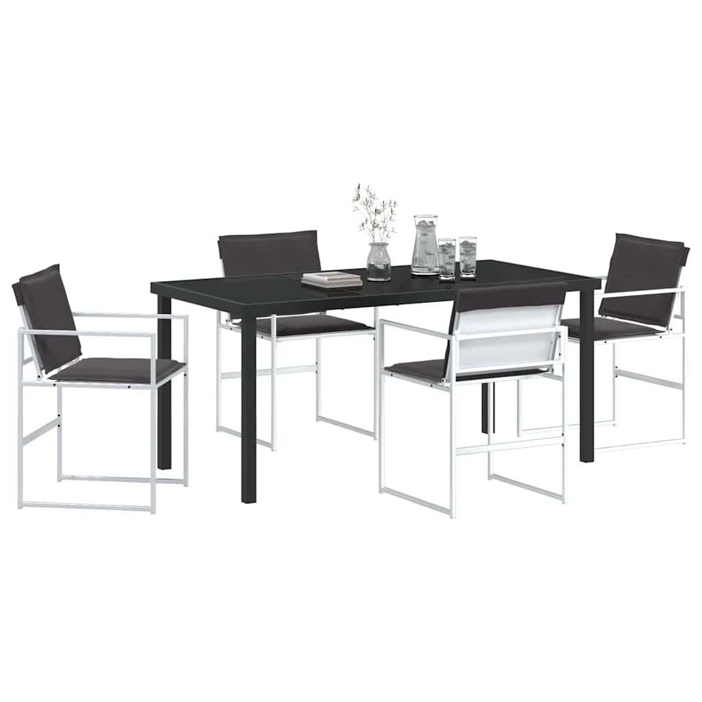 5-teiliges Garten-Ess-Set mit Kissen, Weiß, Textilene und Stahl