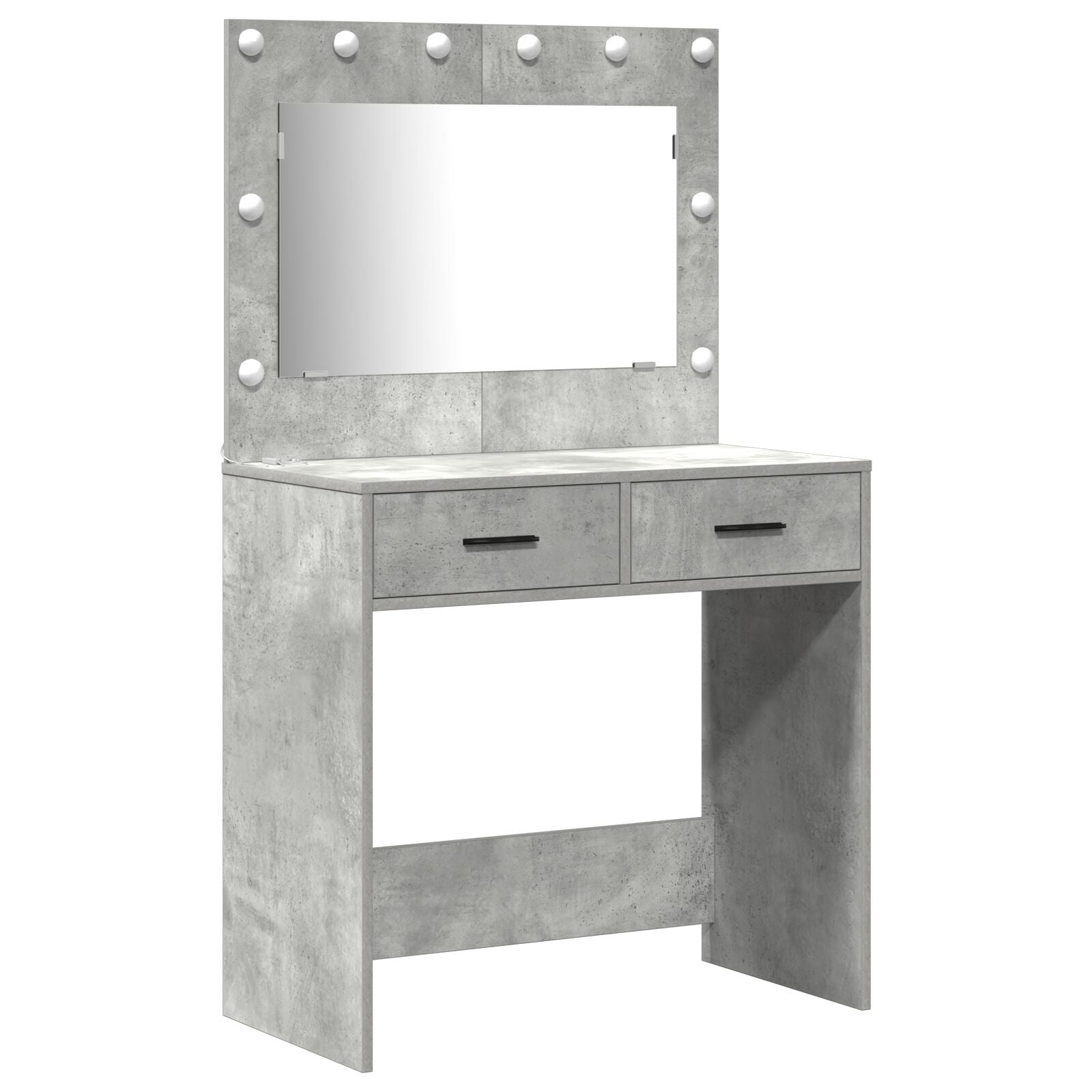 2-teiliges Schminktisch-Set mit LED in Beton Grau aus Holzwerkstoff