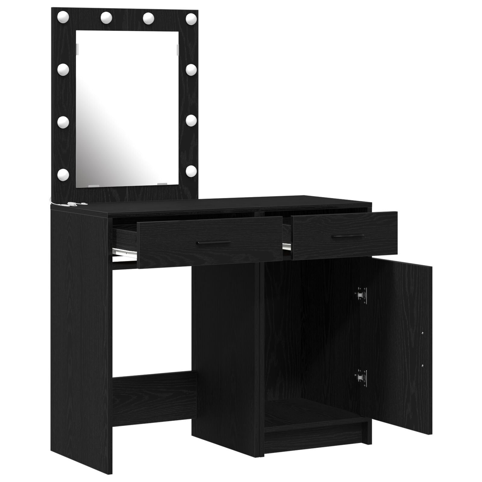 2-teiliges Schminktischset mit LED Schwarzem Holzwerkstoff