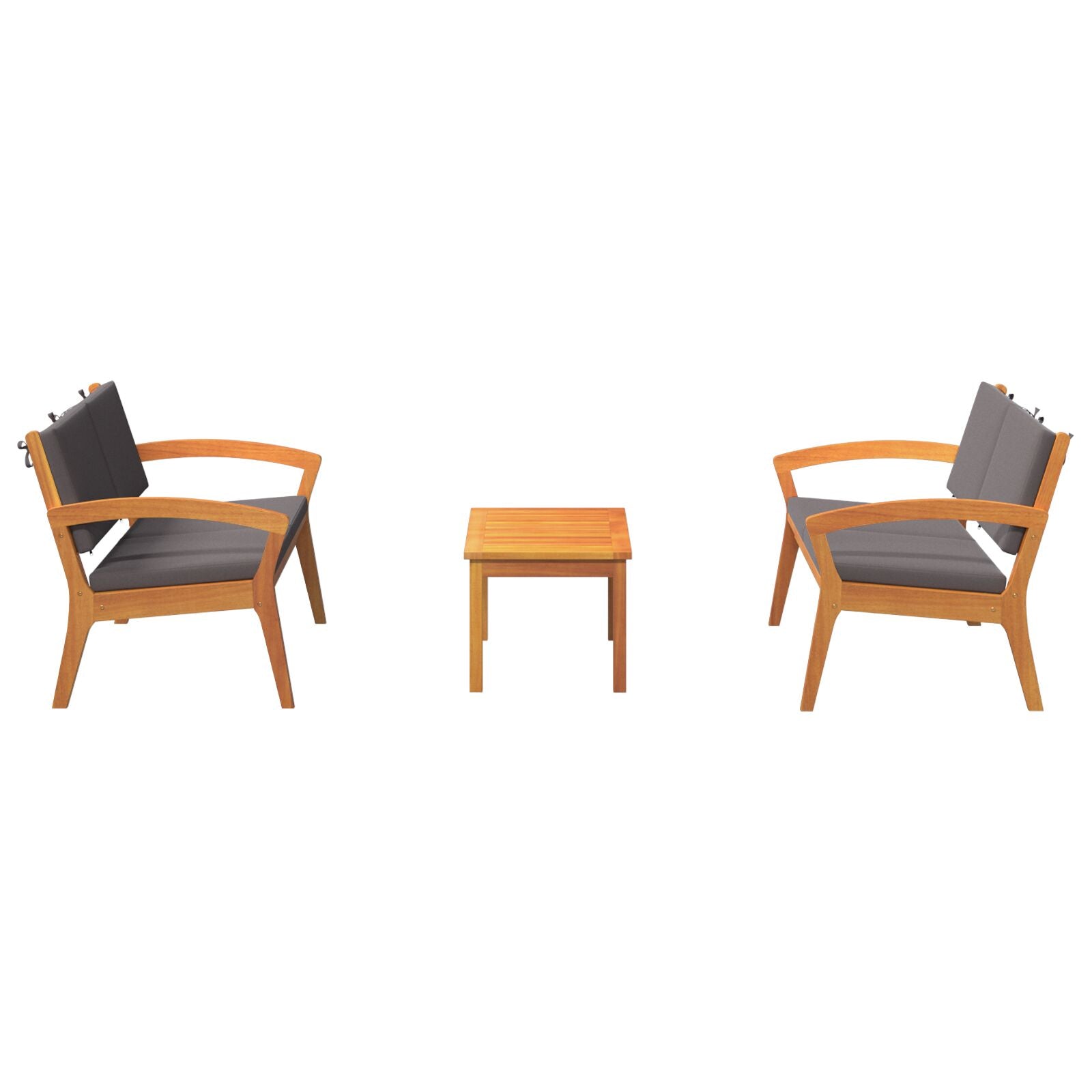3-teiliges Bistro-Set mit Kissen aus massivem Akazienholz