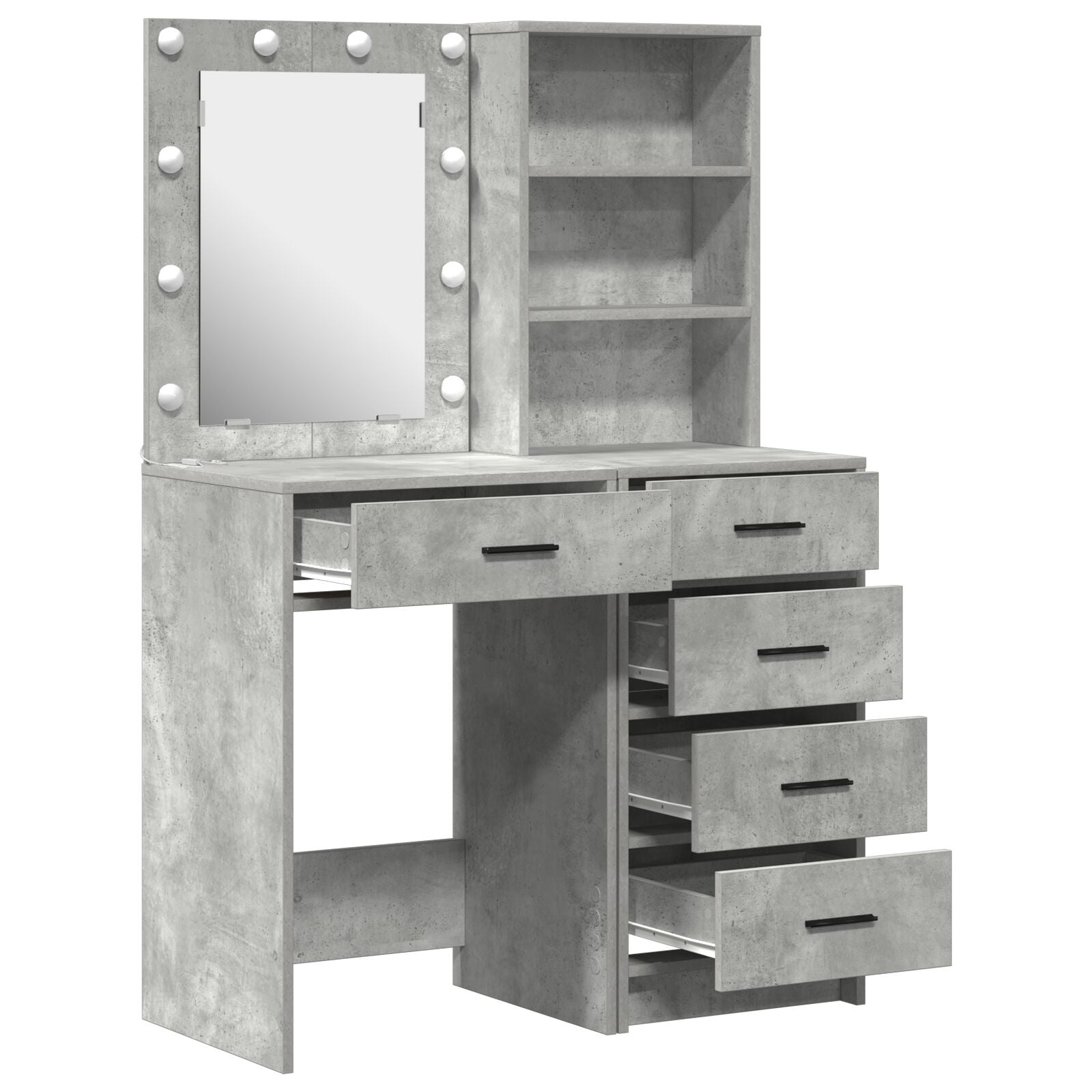 2-teiliges Schminktisch-Set mit LED in Beton-Grau, Holzwerkstoff