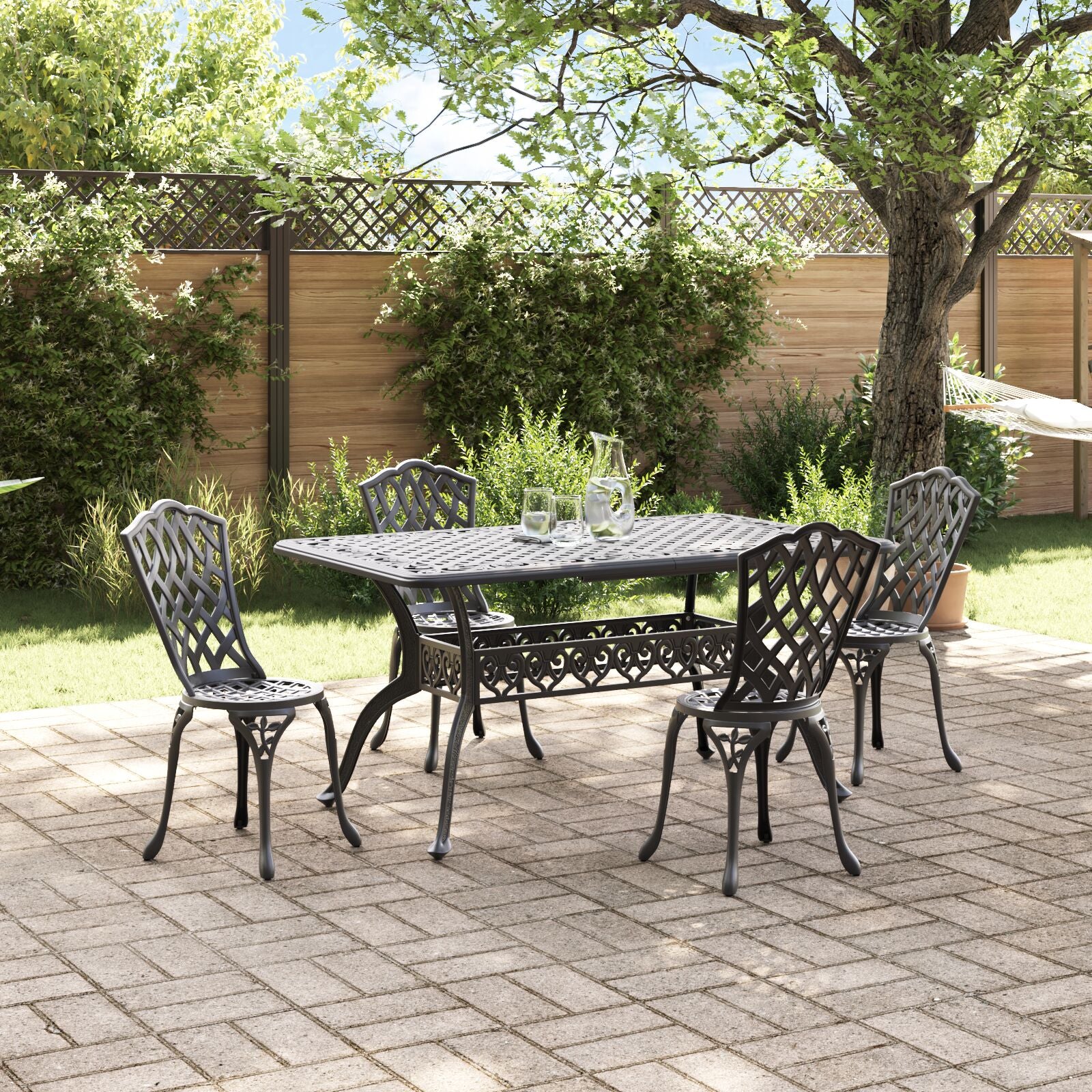 Set aus 3 Schwarz Gussaluminium Groß Dekorative Intarsien