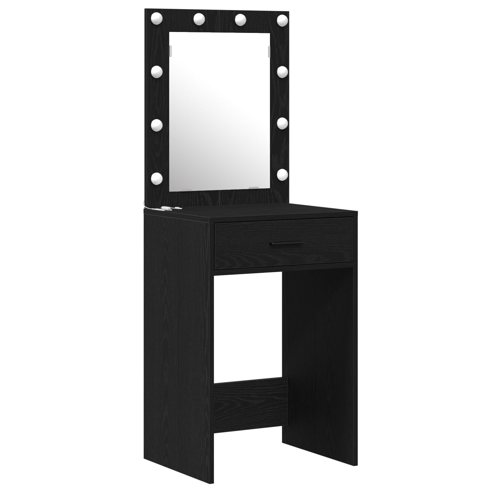 2-teiliges Schminktischset mit LED Schwarzem Holzwerkstoff