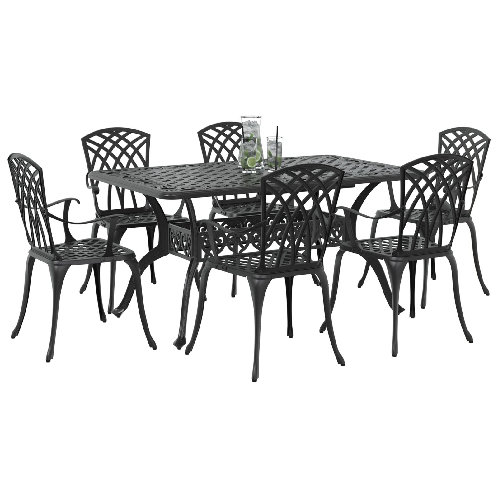 Set aus 4 Schwarz Gusseisen Groß Dekorative Intarsien