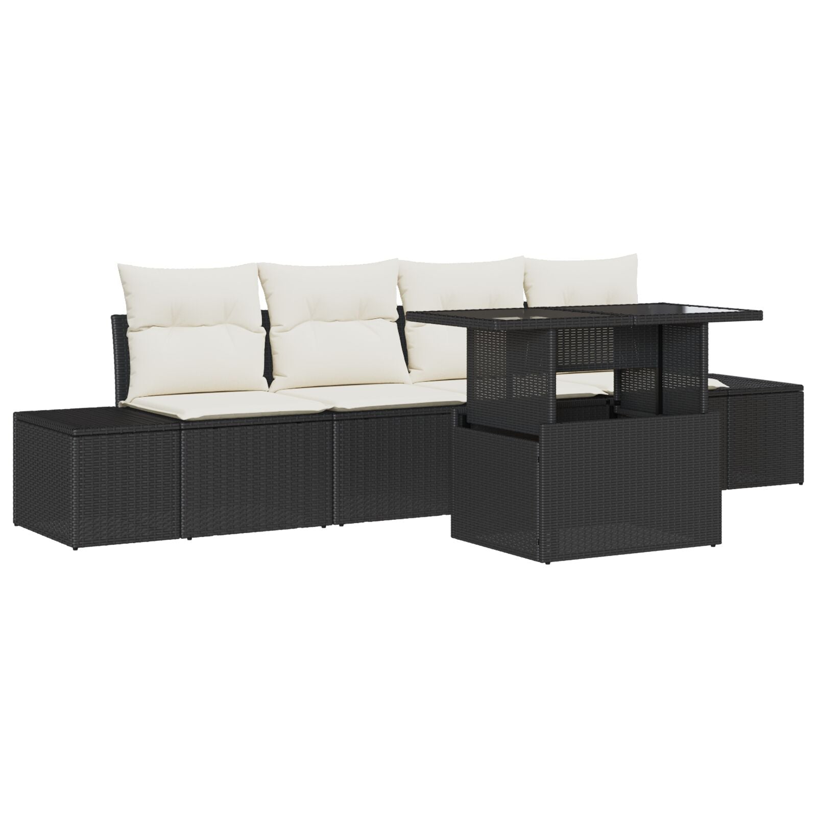 5-teiliges Garten-Sofa-Set mit Kissen Schwarz Poly-Rattan