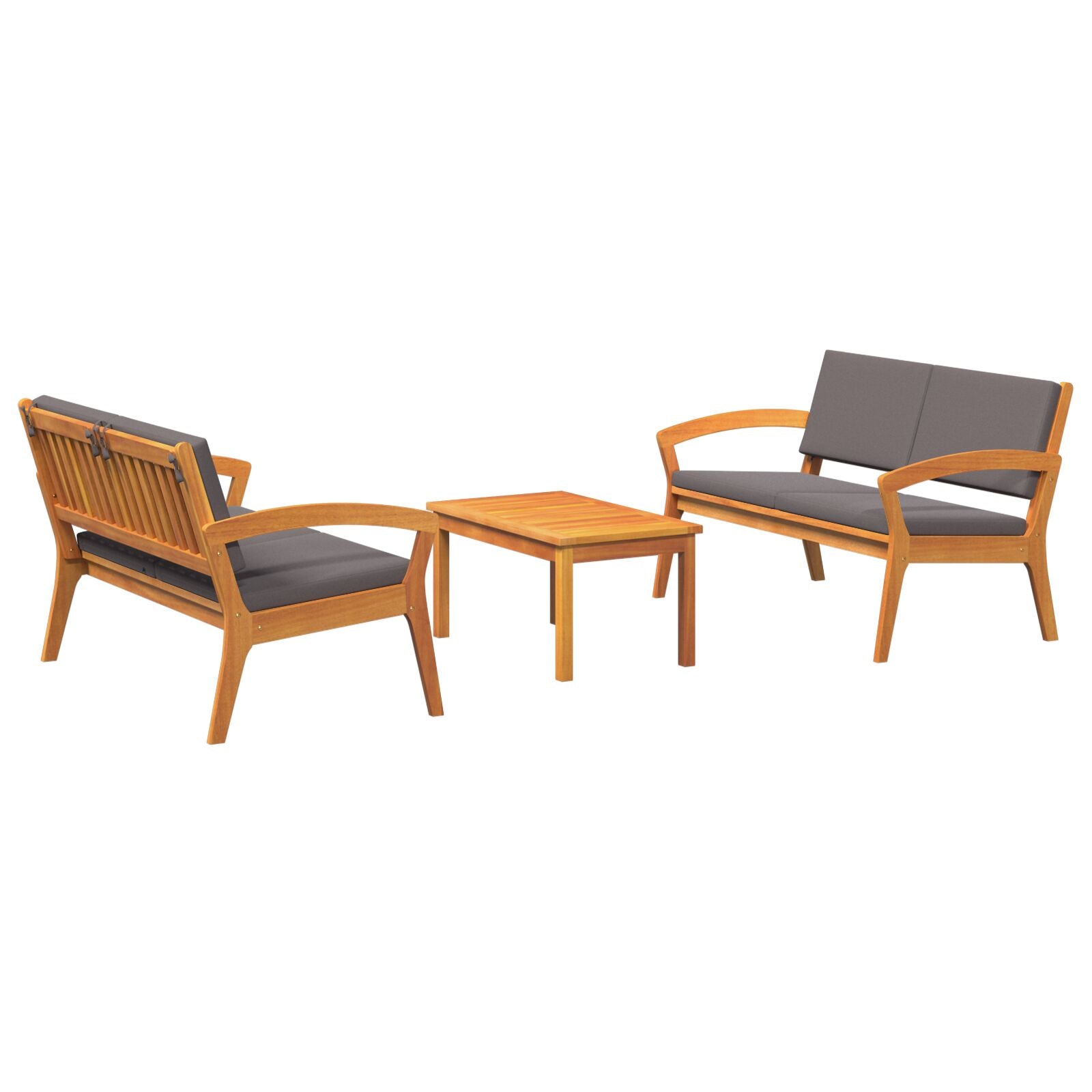 3-teiliges Bistro-Set mit Kissen aus massivem Akazienholz