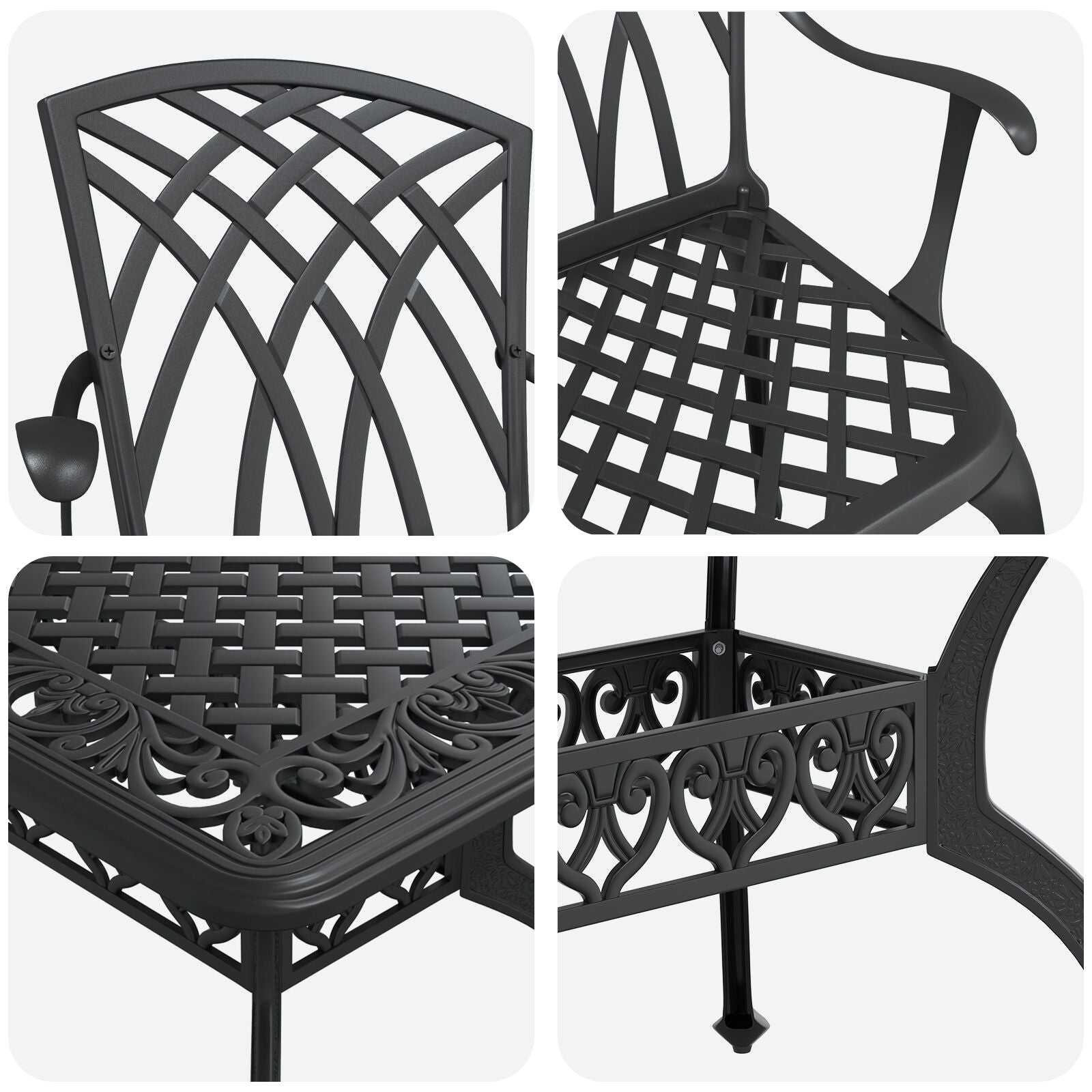 Set aus 4 Schwarz Gusseisen Groß Dekorative Intarsien