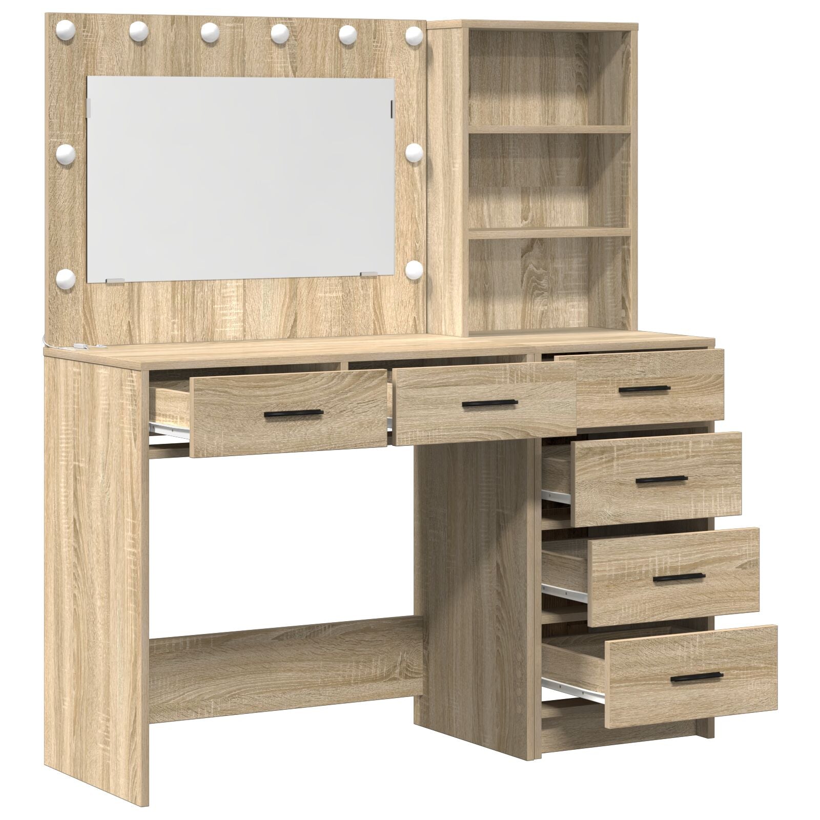 2-teiliger Kosmetiktisch Set mit LED Sonoma Eiche Spanplatte