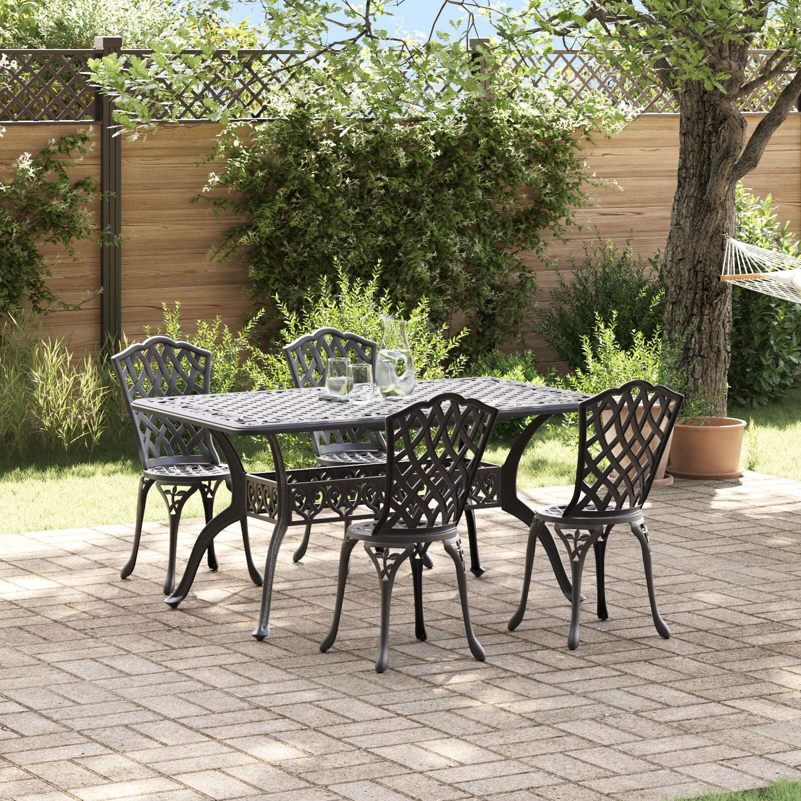 Set aus 3 Schwarz Gussaluminium Groß Dekorative Intarsien