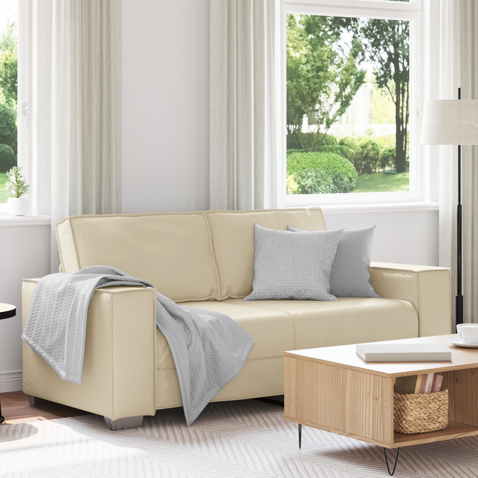 Zweisitzer Sofa in Creme, 140 cm aus Kunstleder
