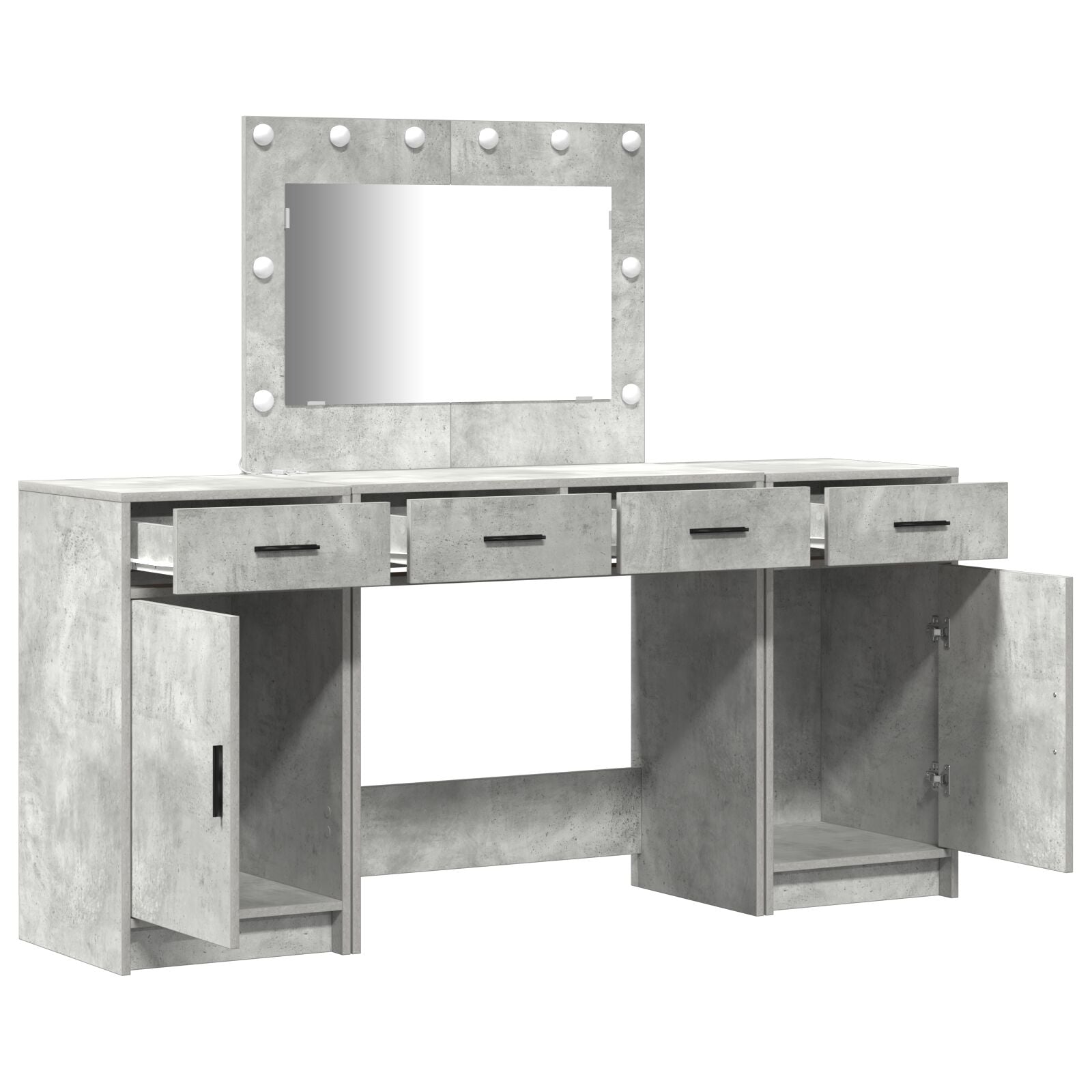 3-teiliges Schminktisch-Set mit LED in Beton Grau aus Holzwerkstoff