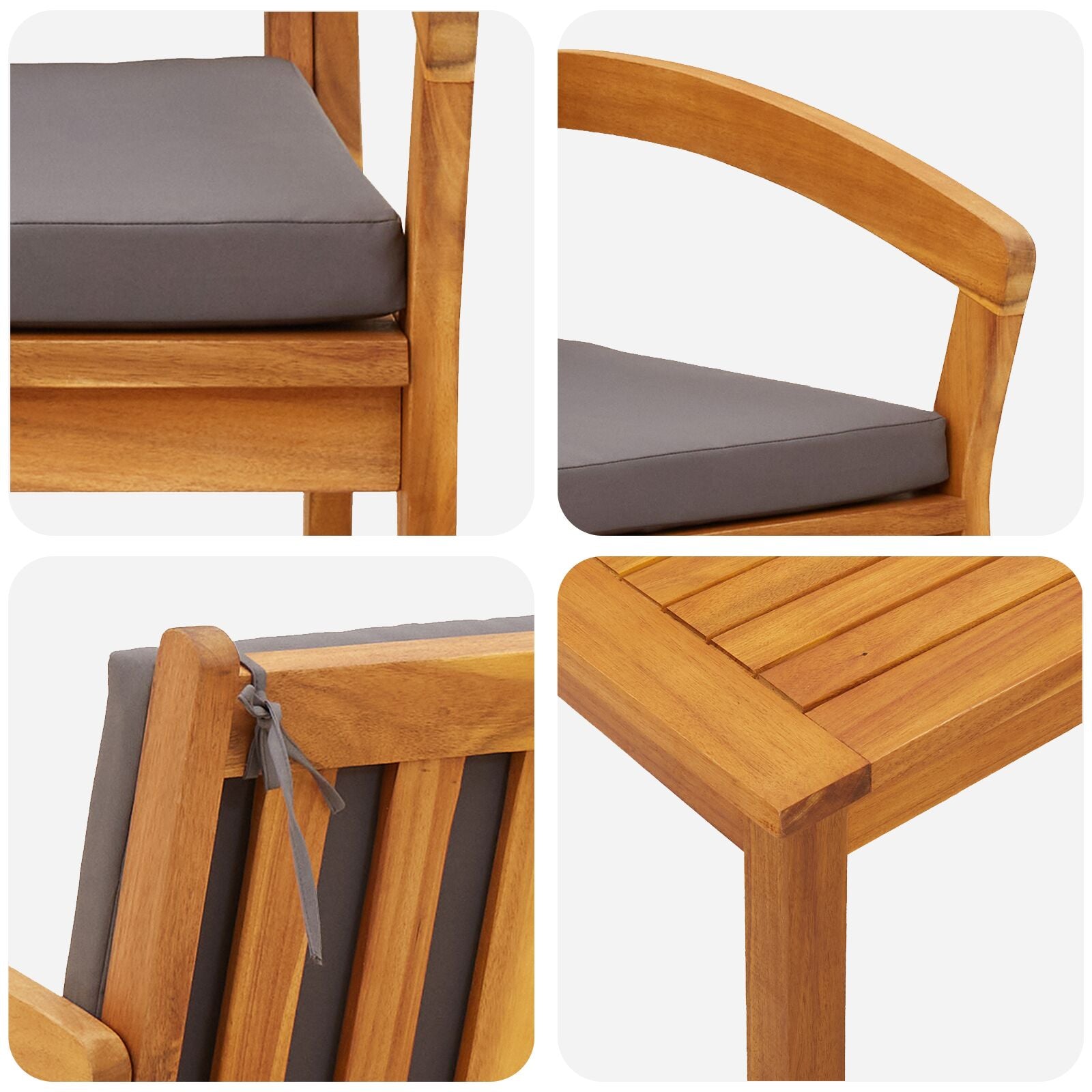 3-teiliges Bistro-Set mit Kissen aus massivem Akazienholz