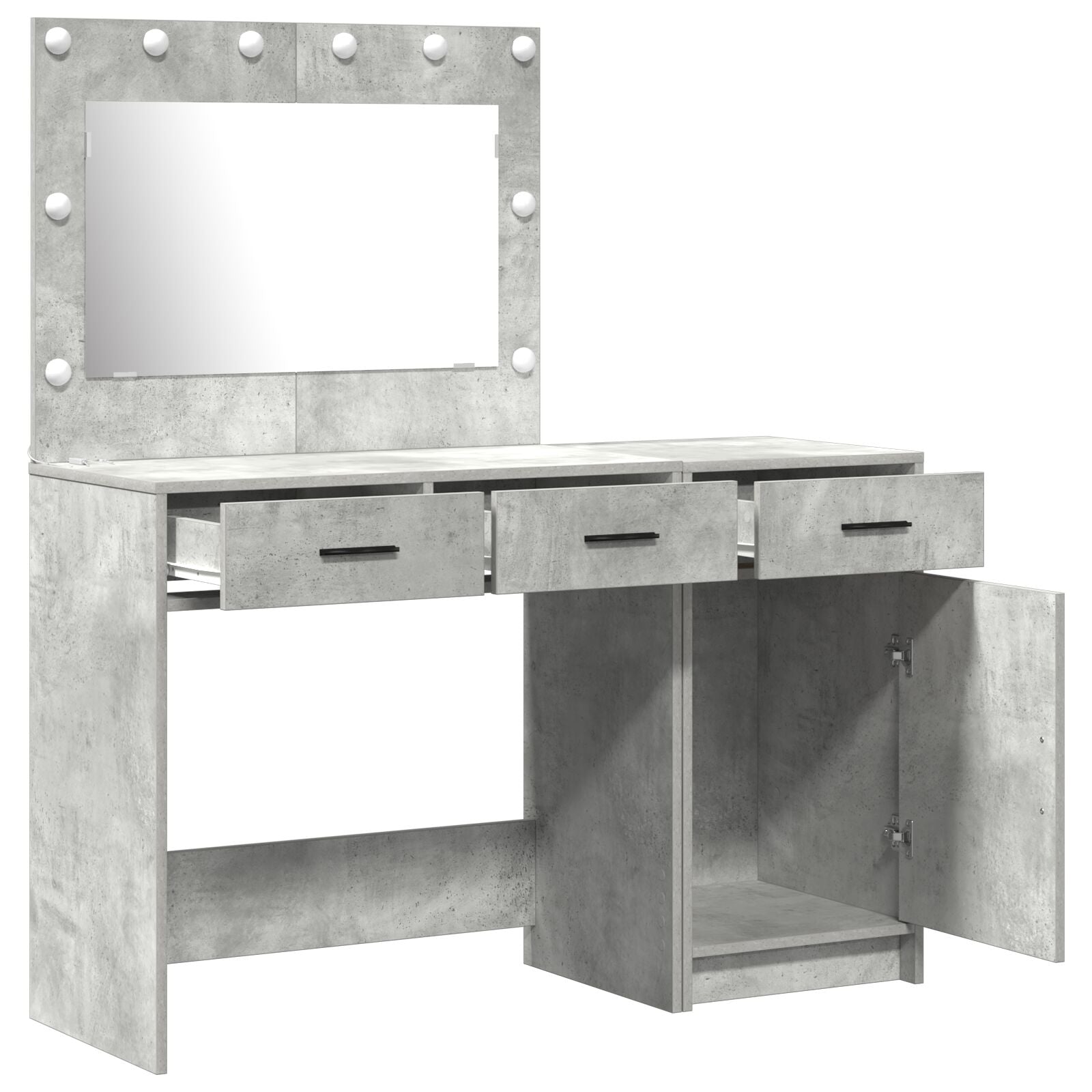 2-teiliges Schminktisch-Set mit LED in Beton Grau aus Holzwerkstoff