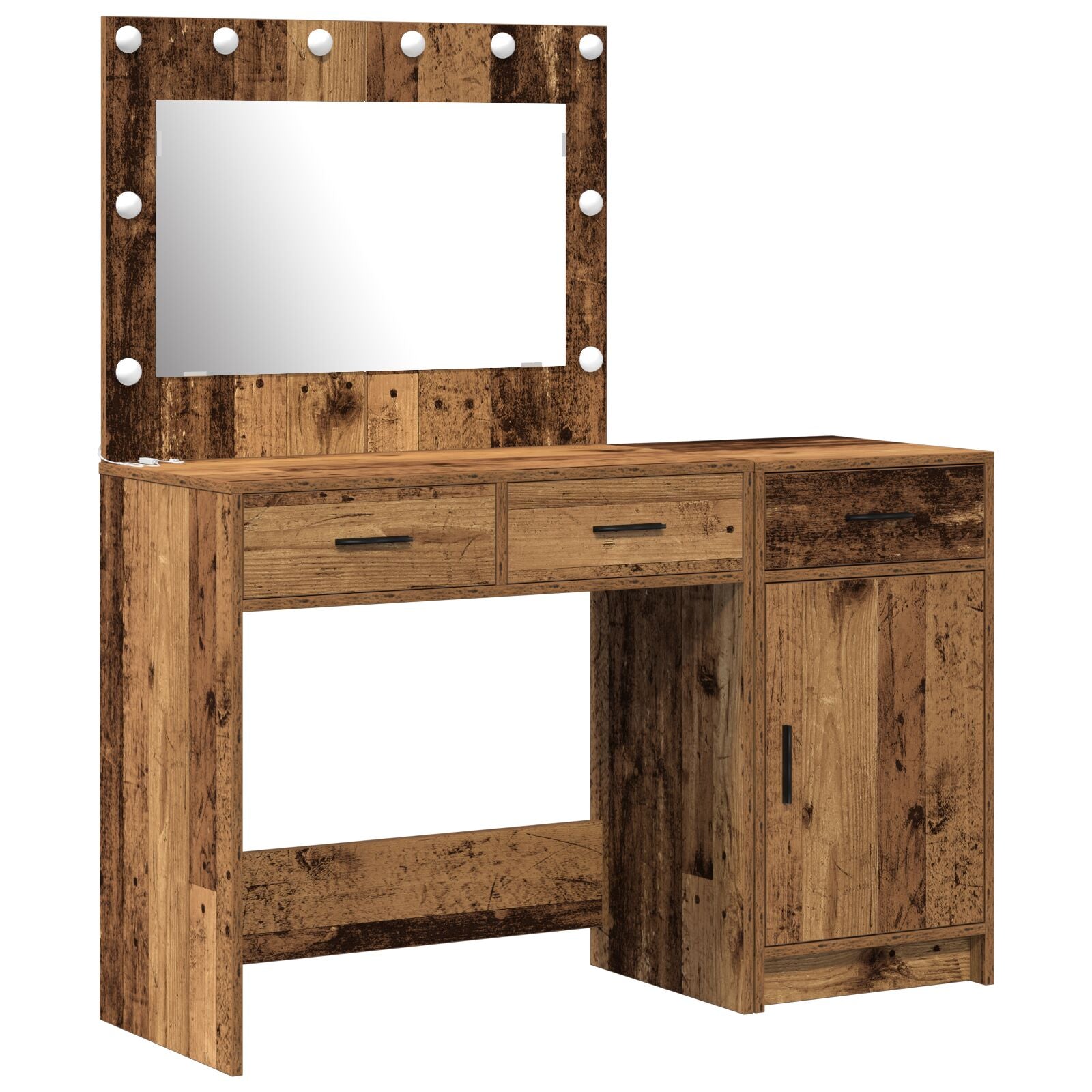 2-teiliges Schminktisch Set mit LED aus altem Holzwerkstoff