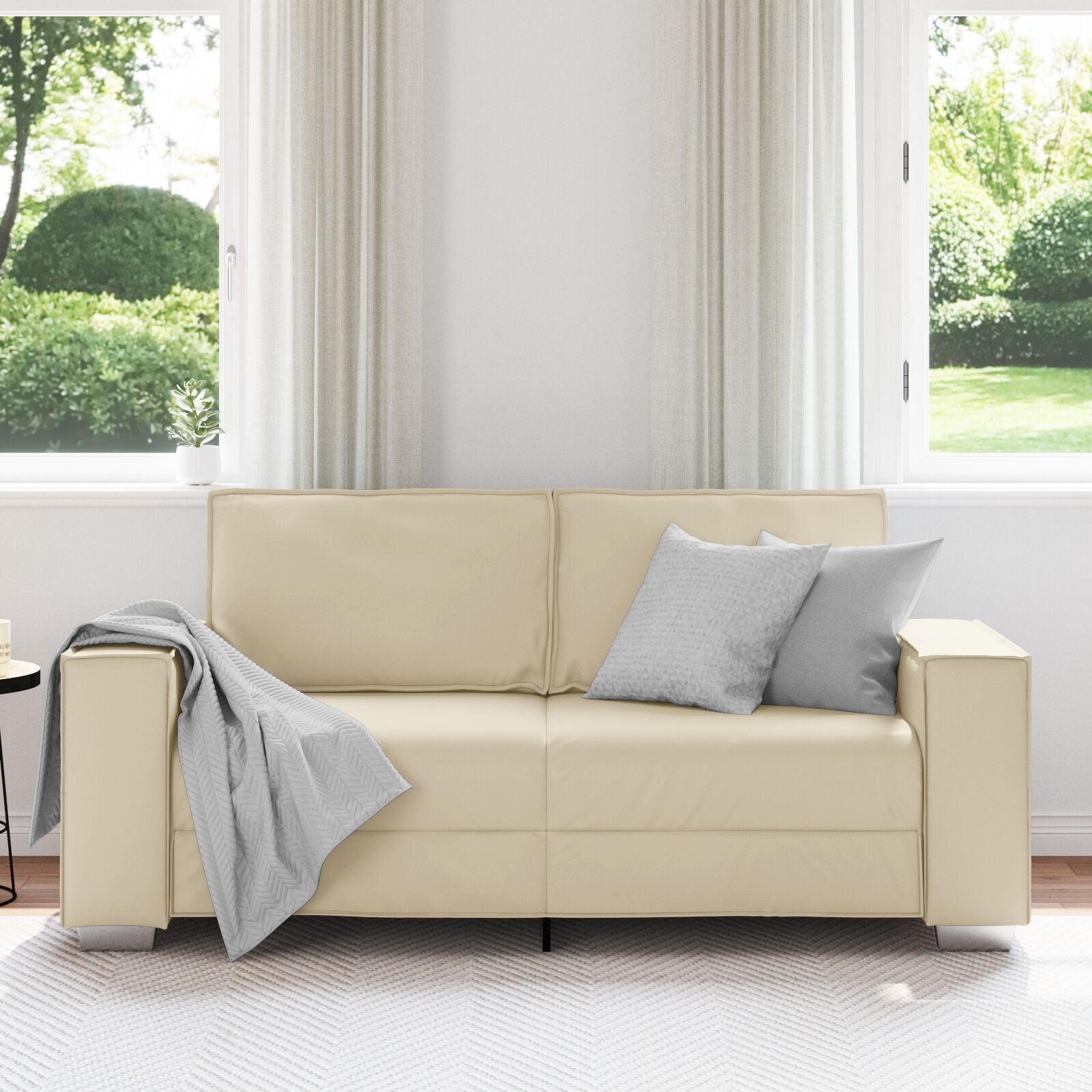 Zweisitzer Sofa in Creme, 140 cm aus Kunstleder